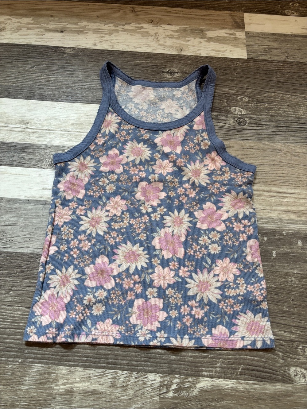 American Eagle Outfitters Blue Tank Top with Pink Floral Print